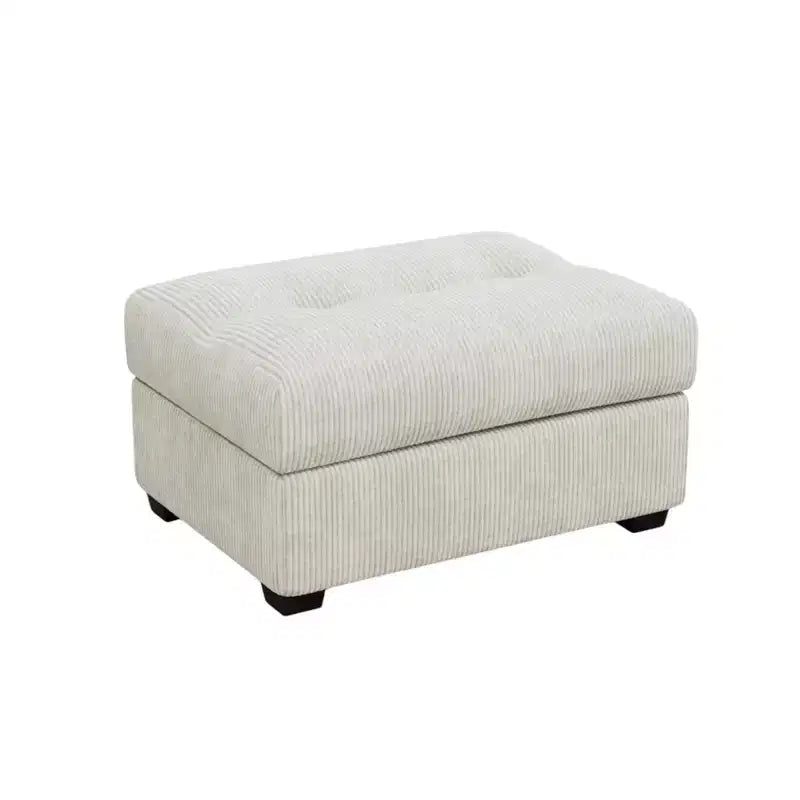 37" Beige and Black Corduroy Tufted Ottoman