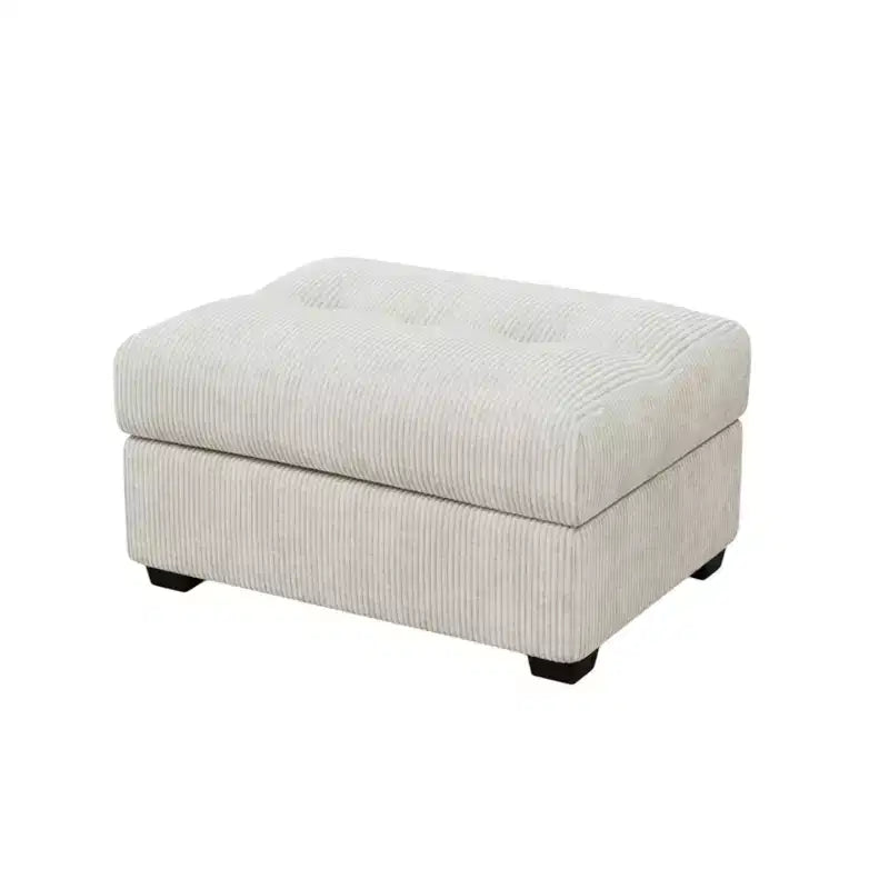 37" Beige and Black Corduroy Tufted Ottoman
