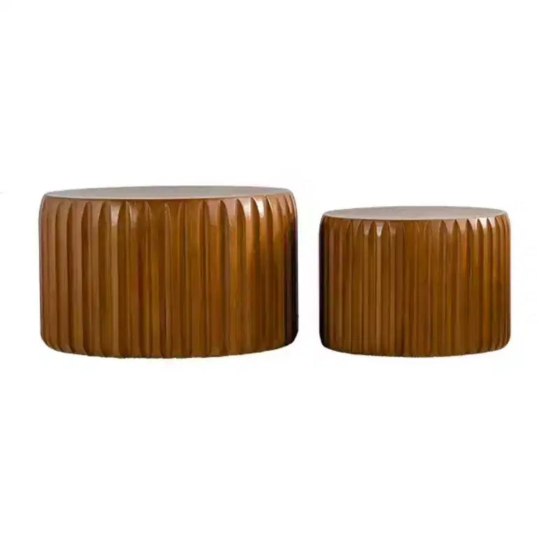 Mid Century Modern Round Wood Fluted Nesting Coffee Table
