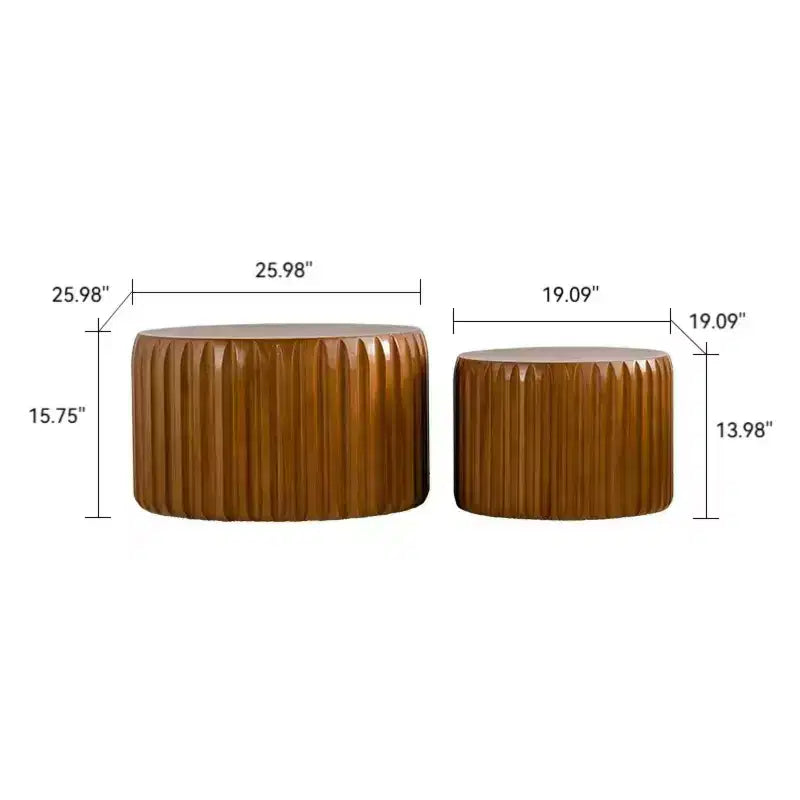 Mid Century Modern Round Wood Fluted Nesting Coffee Table