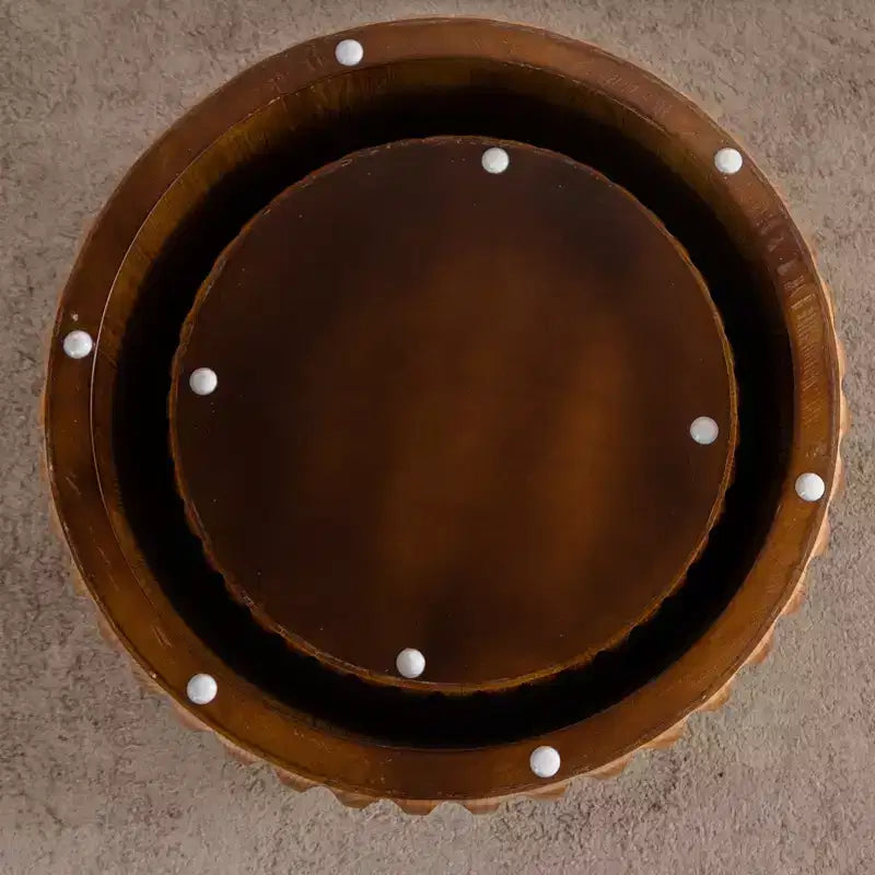 Mid Century Modern Round Wood Fluted Nesting Coffee Table