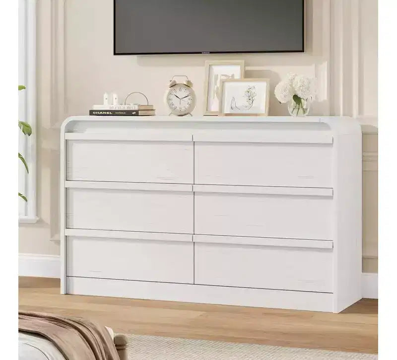 Modern Arched 6 Drawer Dining Table Dresser - 47 Wide Black Wooden Chest - Curved Edge Design - Large Storage for Dining Room, Bedroom, Living Room