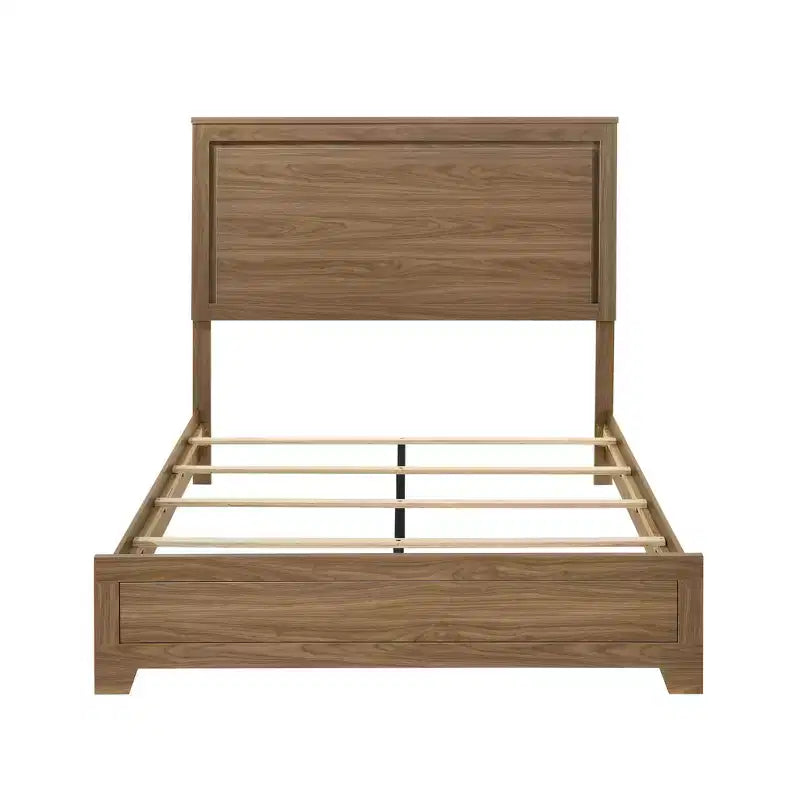 Transitional Wood Bed Frame with Recessed Headboard and 2 Nightstands