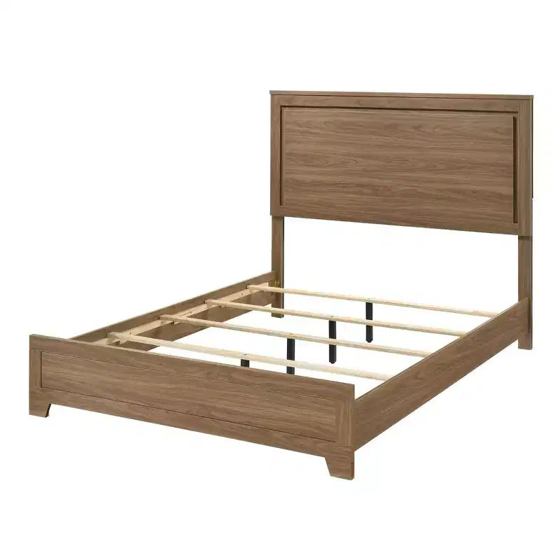 Transitional Wood Bed Frame with Recessed Headboard and 2 Nightstands