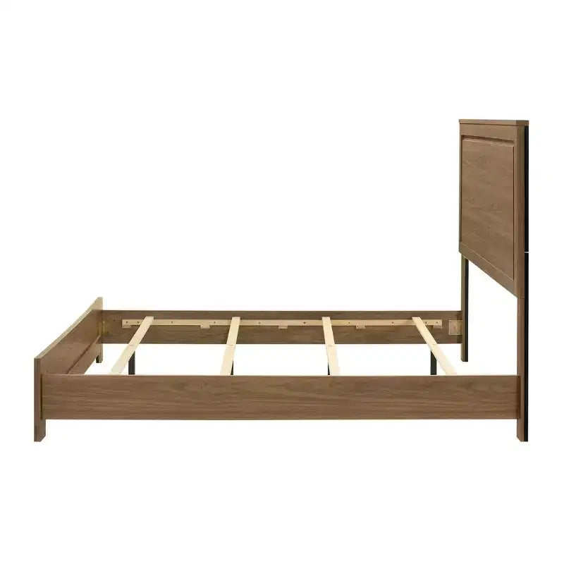 Transitional Wood Bed Frame with Recessed Headboard and 2 Nightstands