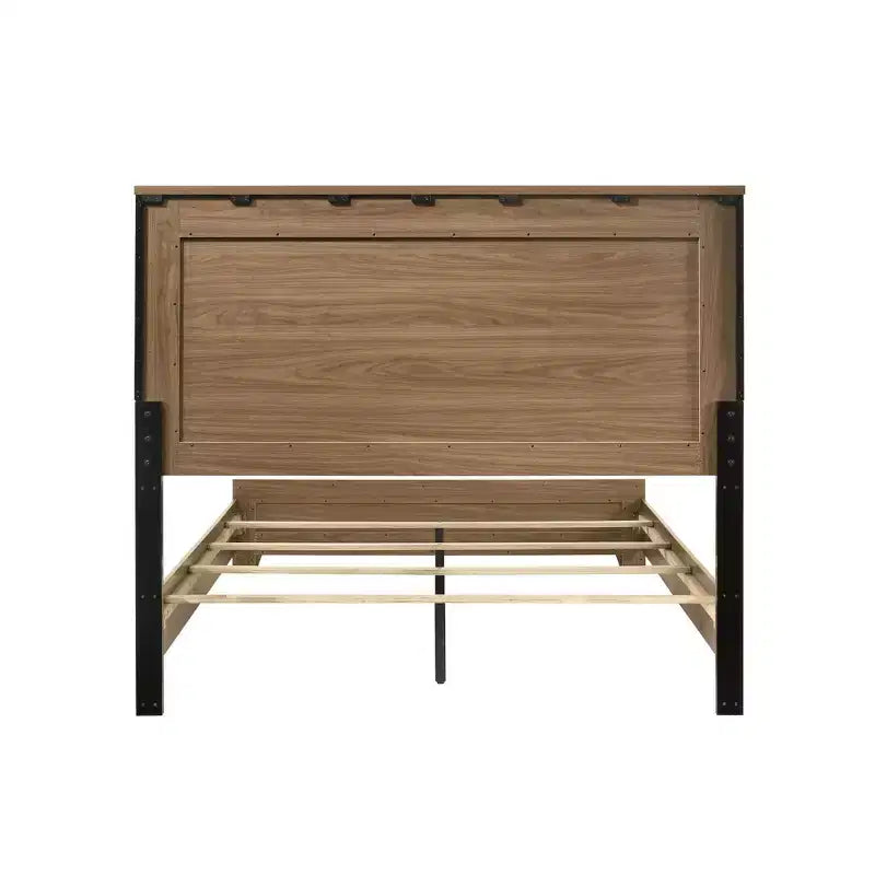 Transitional Wood Bed Frame with Recessed Headboard and 2 Nightstands