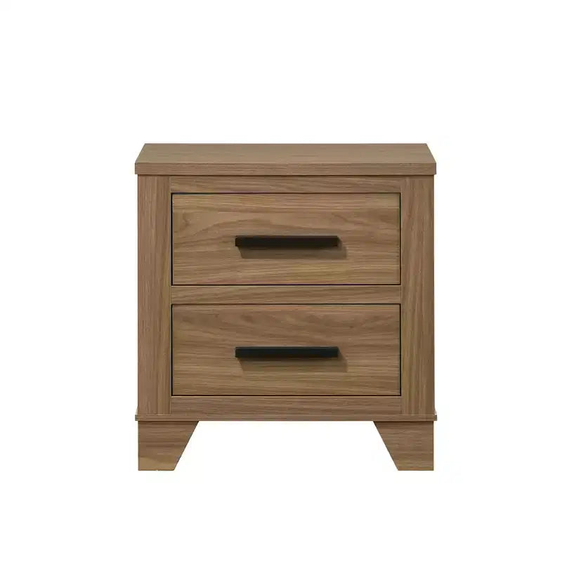 Transitional Wood Bed Frame with Recessed Headboard and 2 Nightstands