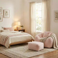 FurnitureR Plush Teddy Fabric Accent Chair with Footstool, Cozy Lounge Armchair and Ottoman Set for Living Room, Bedroom or Reading Nook