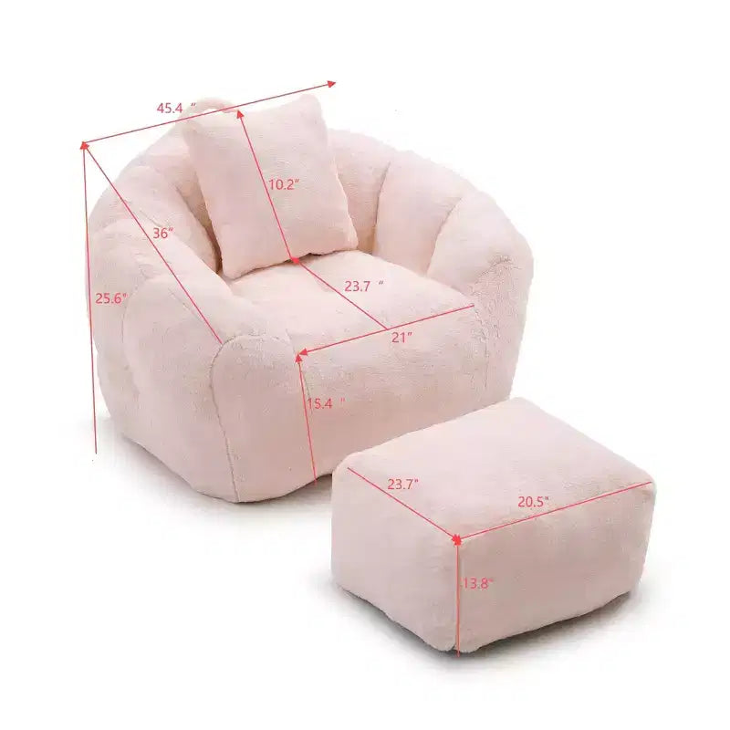 Plush Teddy Fabric Accent Chair with Footstool, Cozy Lounge Armchair and Ottoman for Living Room, Bedroom or Reading Nook