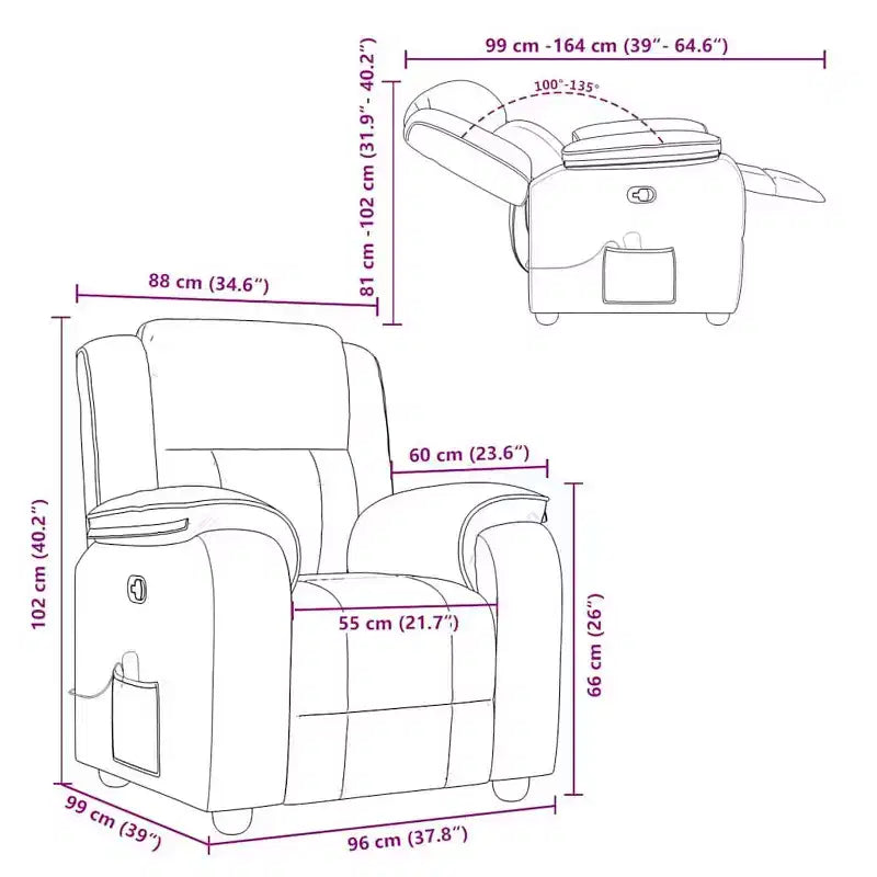 Electric Recliner Chair with Massage Function in Fabric