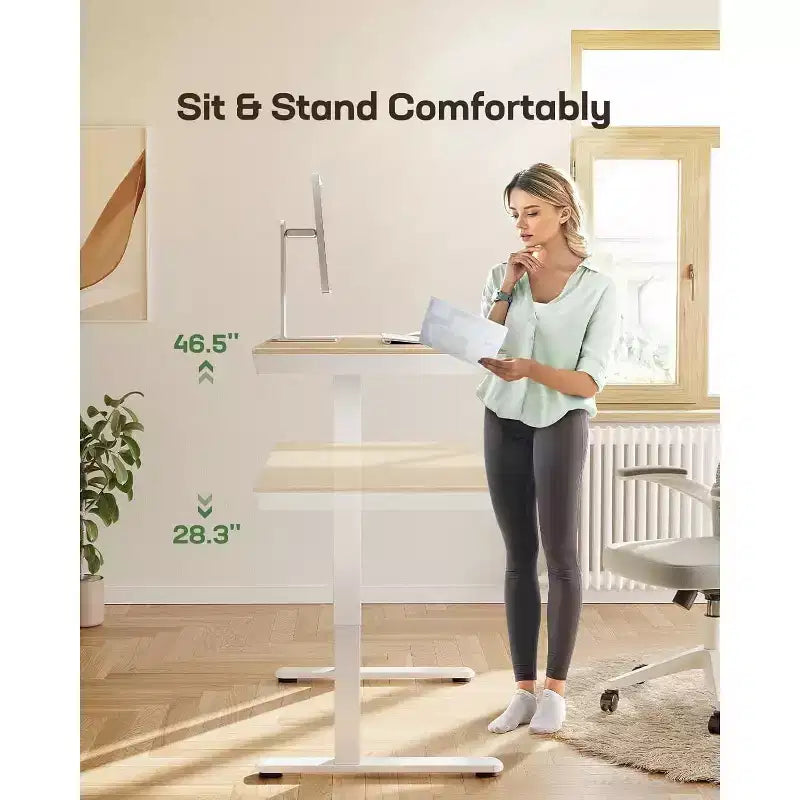 48 x 24 inch Standing Desk with Drawer, Whole Tabletop Electric Standing Desk, Height Adjustable Desk with USB Charging Ports