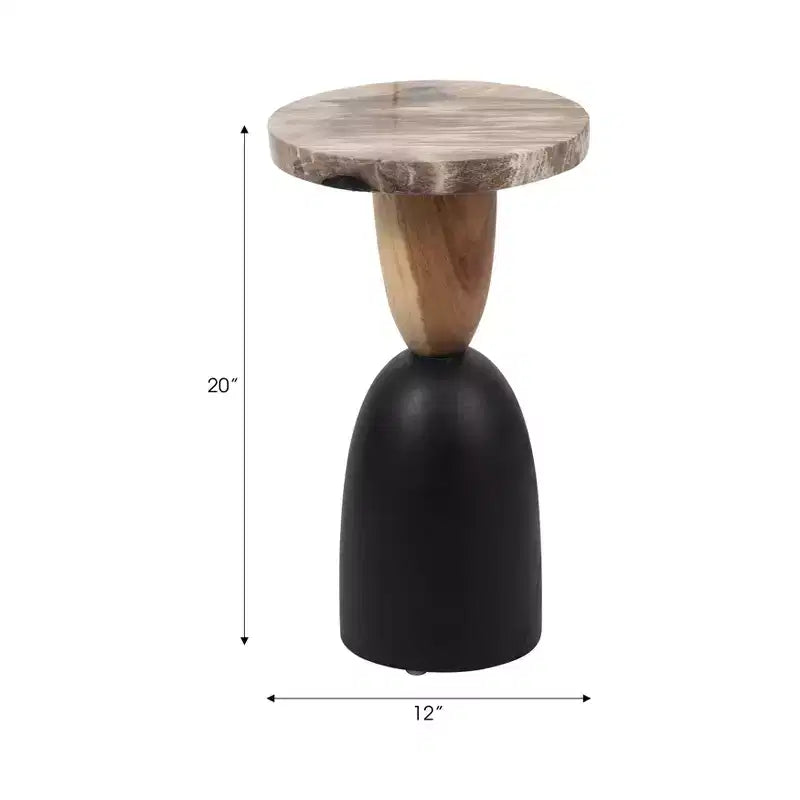 Modern End Table, Side Table, or Small Night Stand for Home Decor - Round Petrified Wood Bedside Table for Home, Bedroom, or Room - 20 Brown & Black