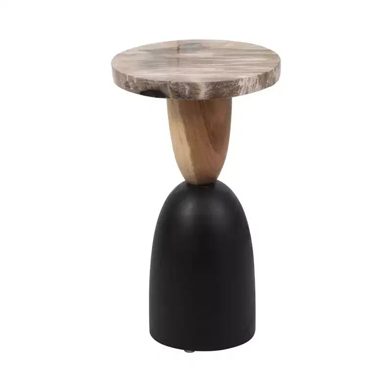 Modern End Table, Side Table, or Small Night Stand for Home Decor - Round Petrified Wood Bedside Table for Home, Bedroom, or Room - 20 Brown & Black