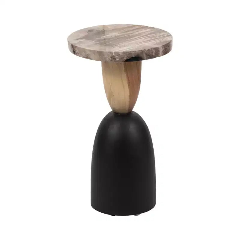 Modern End Table, Side Table, or Small Night Stand for Home Decor - Round Petrified Wood Bedside Table for Home, Bedroom, or Room - 20 Brown & Black