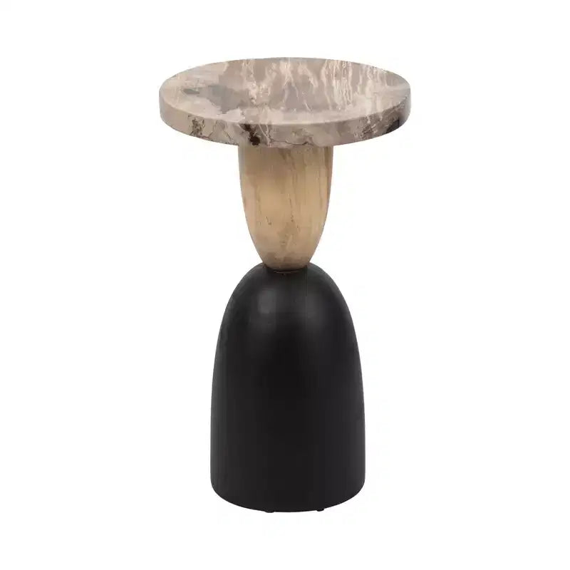 Modern End Table, Side Table, or Small Night Stand for Home Decor - Round Petrified Wood Bedside Table for Home, Bedroom, or Room - 20 Brown & Black