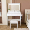 Large Mirror Vanity Desk with Power Outlet, 5 Drawers, 3 Lighting Modes, White