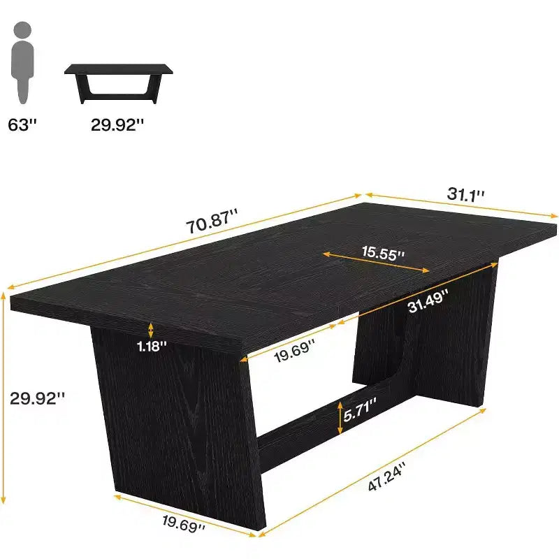 6 FT Rectangular Conference Table, 71 Executive Desk for 6-8, Wooden Office Boardroom Table with Heavy-Duty Pedestal Base, Black