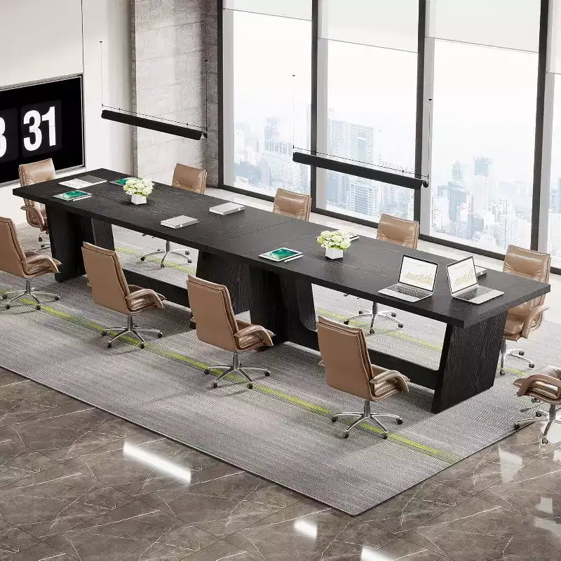 6 FT Rectangular Conference Table, 71 Executive Desk for 6-8, Wooden Office Boardroom Table with Heavy-Duty Pedestal Base, Black