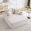 64 Chaise Lounge Chair Indoor, Corduroy Upholstered Boneless Sofa Bed with 2 Pillows & 2 Cup Holders, No Assembly, Deep Seat Sleeper Couch Chairs