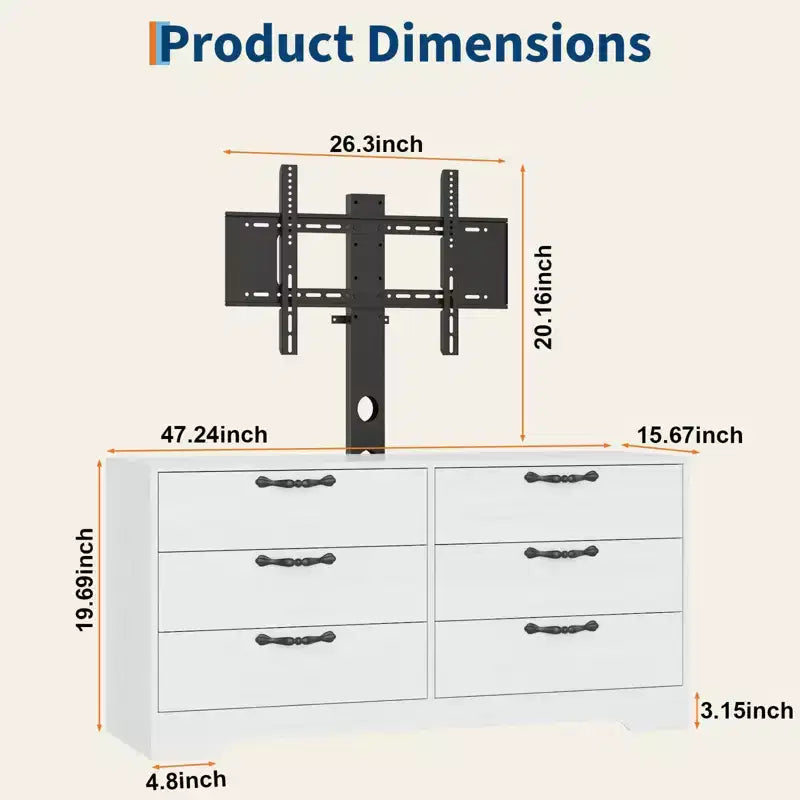 63 Modern TV Stand with Mount for 75 Inch TV, 6 Drawer Adjustable Height Media Console, Sturdy MDF Entertainment Center for Living Room, Bedroom