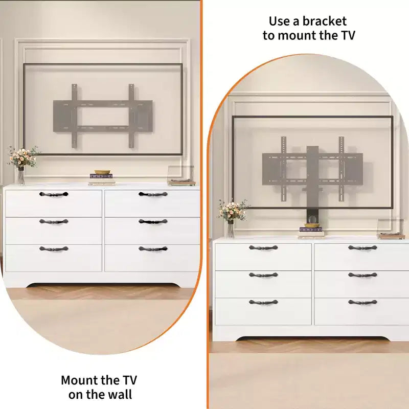 63 Modern TV Stand with Mount for 75 Inch TV, 6 Drawer Adjustable Height Media Console, Sturdy MDF Entertainment Center for Living Room, Bedroom