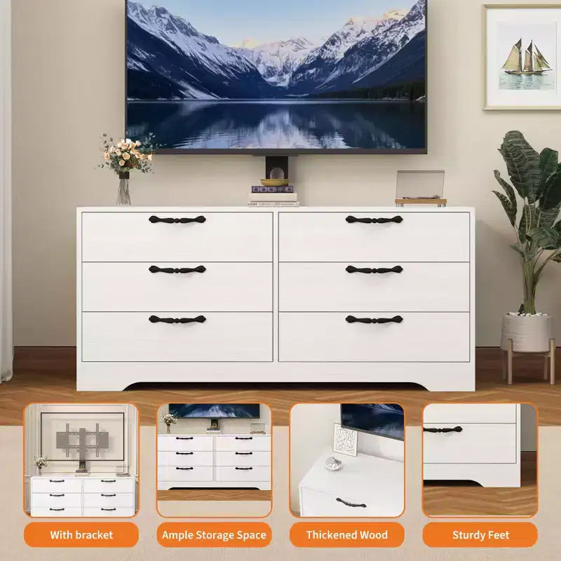 63 Modern TV Stand with Mount for 75 Inch TV, 6 Drawer Adjustable Height Media Console, Sturdy MDF Entertainment Center for Living Room, Bedroom