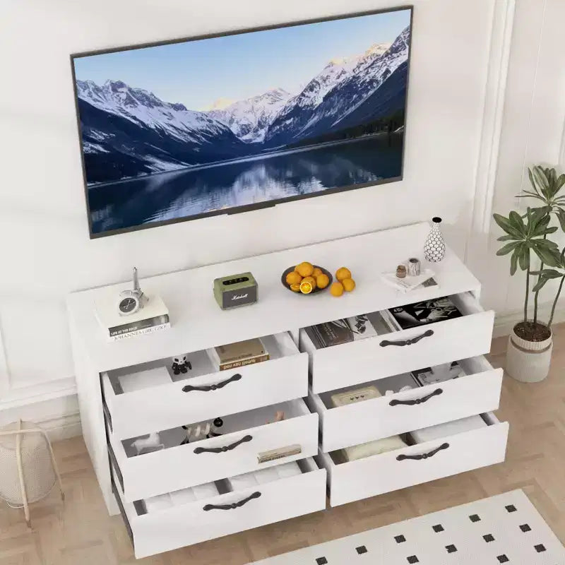 63 Modern TV Stand with Mount for 75 Inch TV, 6 Drawer Adjustable Height Media Console, Sturdy MDF Entertainment Center for Living Room, Bedroom