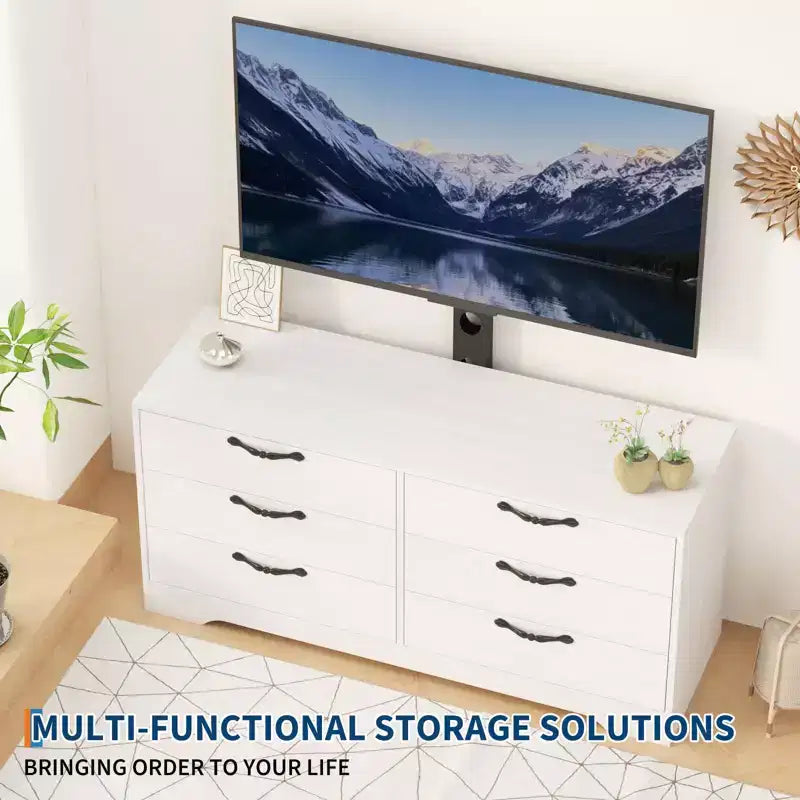 63 Modern TV Stand with Mount for 75 Inch TV, 6 Drawer Adjustable Height Media Console, Sturdy MDF Entertainment Center for Living Room, Bedroom