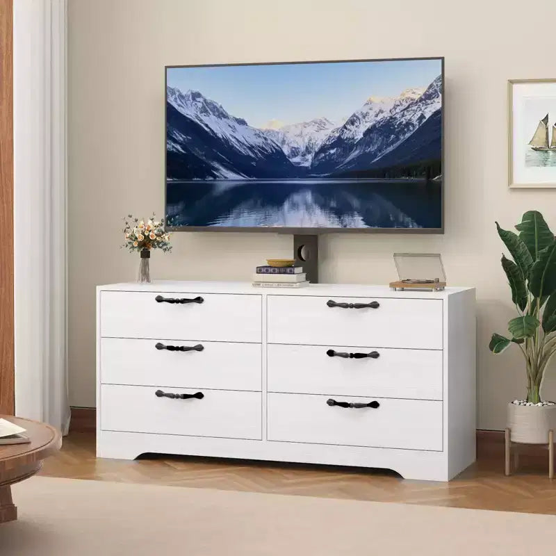63 Modern TV Stand with Mount for 75 Inch TV, 6 Drawer Adjustable Height Media Console, Sturdy MDF Entertainment Center for Living Room, Bedroom