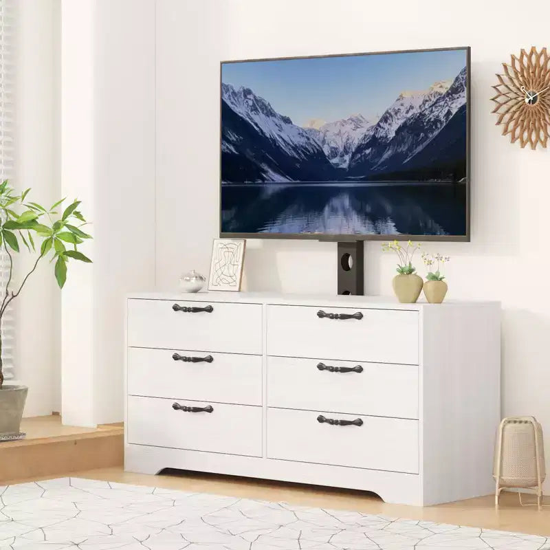 63 Modern TV Stand with Mount for 75 Inch TV, 6 Drawer Adjustable Height Media Console, Sturdy MDF Entertainment Center for Living Room, Bedroom