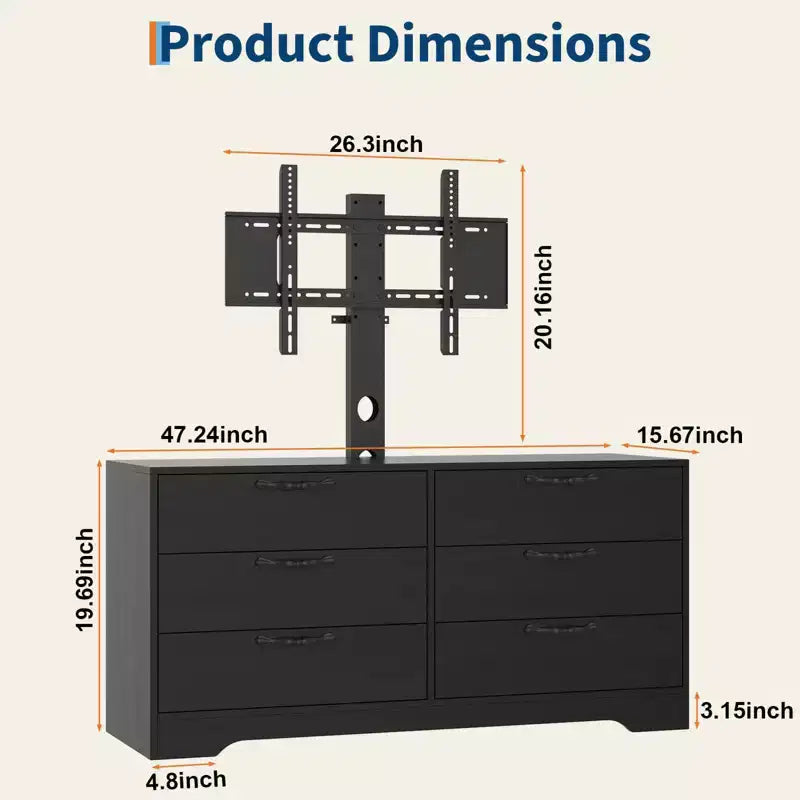 63 Modern TV Stand with Mount for 75 Inch TV, 6 Drawer Adjustable Height Media Console, Sturdy MDF Entertainment Center for Living Room, Bedroom