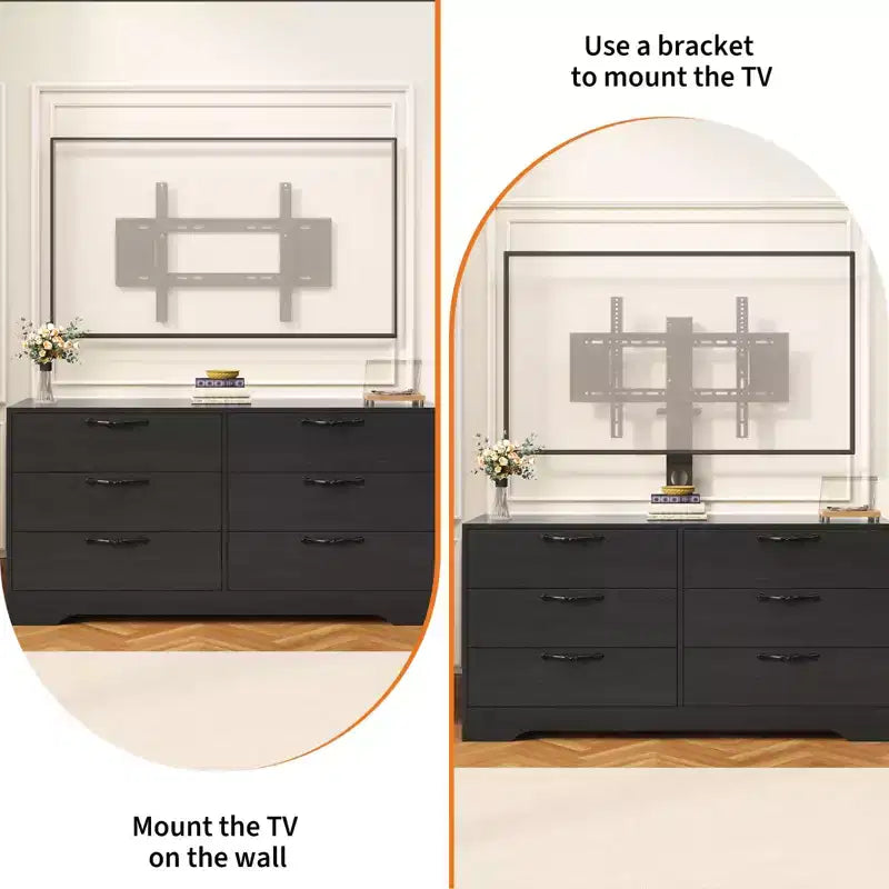 63 Modern TV Stand with Mount for 75 Inch TV, 6 Drawer Adjustable Height Media Console, Sturdy MDF Entertainment Center for Living Room, Bedroom