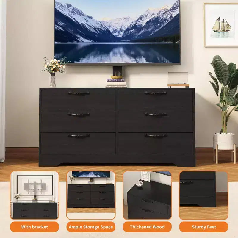 63 Modern TV Stand with Mount for 75 Inch TV, 6 Drawer Adjustable Height Media Console, Sturdy MDF Entertainment Center for Living Room, Bedroom