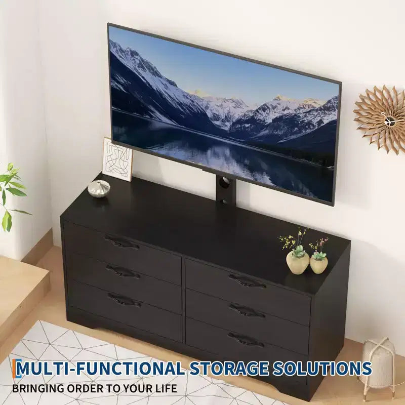 63 Modern TV Stand with Mount for 75 Inch TV, 6 Drawer Adjustable Height Media Console, Sturdy MDF Entertainment Center for Living Room, Bedroom