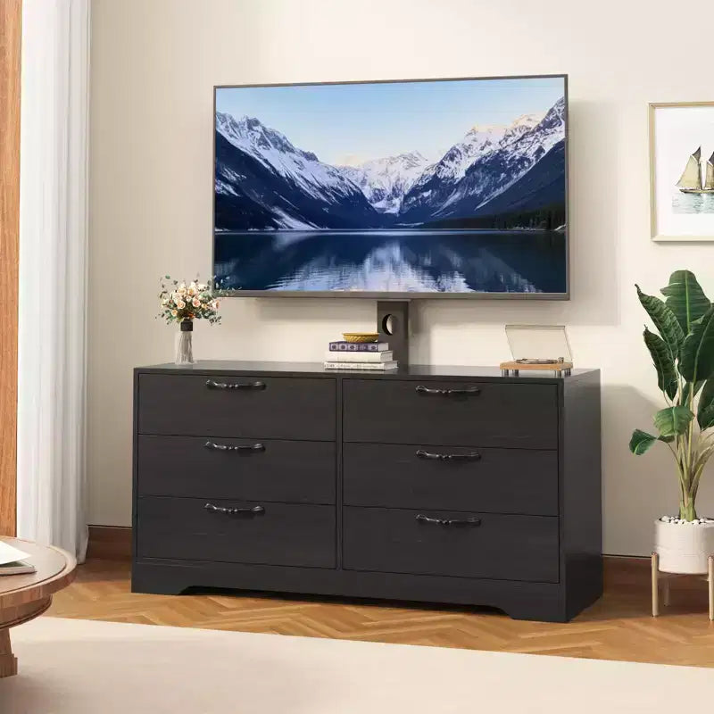 63 Modern TV Stand with Mount for 75 Inch TV, 6 Drawer Adjustable Height Media Console, Sturdy MDF Entertainment Center for Living Room, Bedroom