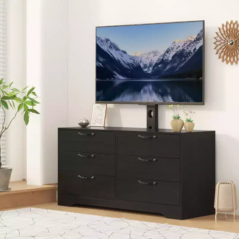 63 Modern TV Stand with Mount for 75 Inch TV, 6 Drawer Adjustable Height Media Console, Sturdy MDF Entertainment Center for Living Room, Bedroom