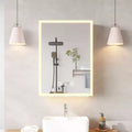 Karl Home White LED Mirror Cabinet Acrylic Frame with Time & Temperature Display Three-color Lighting, 2 Plugs & 2 USB