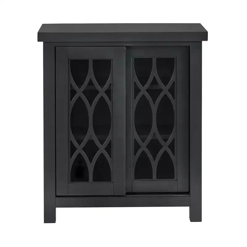 2-Door Storage Cabinet with Glass Doors – Adjustable Shelf Display Cabinet for Living Room, Bedroom or Hallway