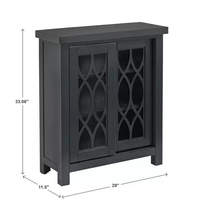 2-Door Storage Cabinet with Glass Doors – Adjustable Shelf Display Cabinet for Living Room, Bedroom or Hallway