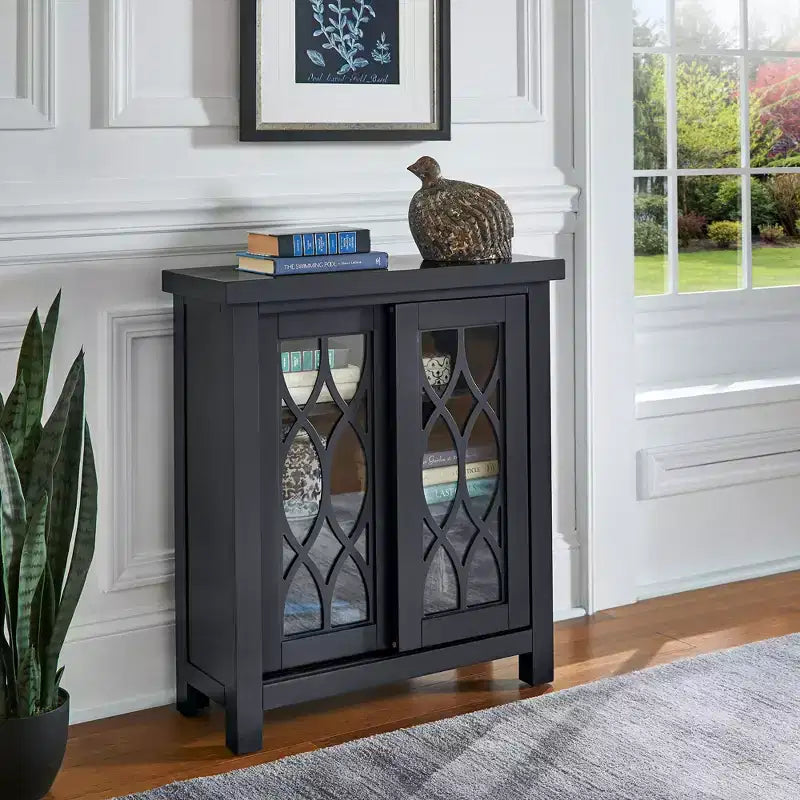 2-Door Storage Cabinet with Glass Doors – Adjustable Shelf Display Cabinet for Living Room, Bedroom or Hallway