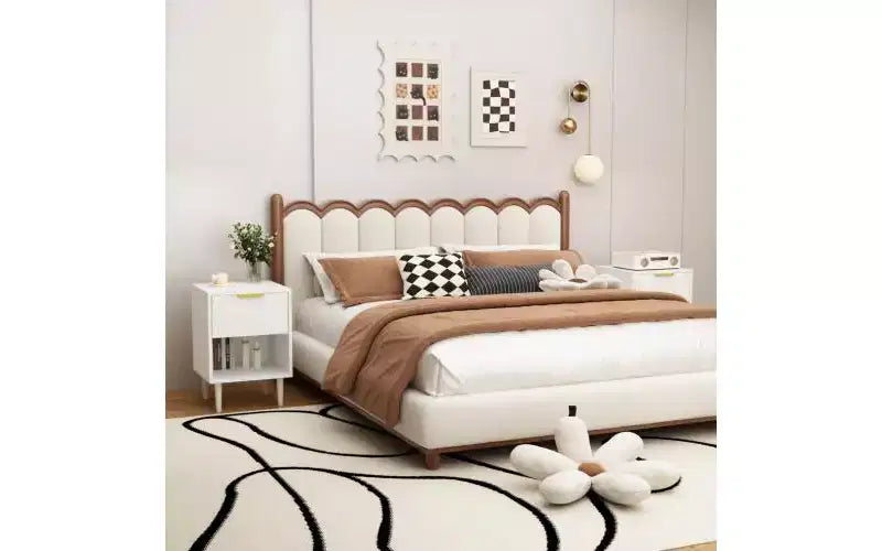 22.83 Inch Modern Nightstand with One Spacious Drawer and Open Shelf, Gold Decorative Handle, for Bedroom & Living Room, White