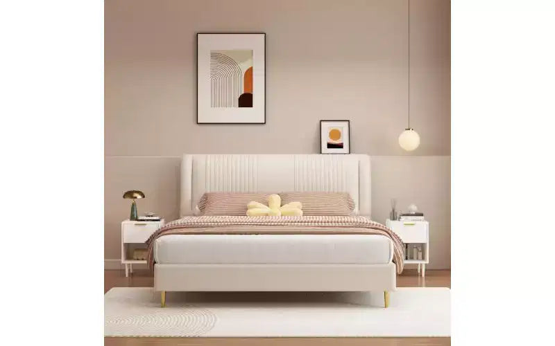 22.83 Inch Modern Nightstand with One Spacious Drawer and Open Shelf, Gold Decorative Handle, for Bedroom & Living Room, White