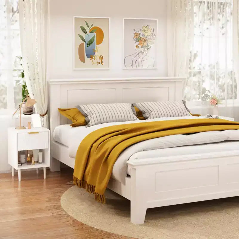 22.83 Inch Modern Nightstand with One Spacious Drawer and Open Shelf, Gold Decorative Handle, for Bedroom & Living Room, White