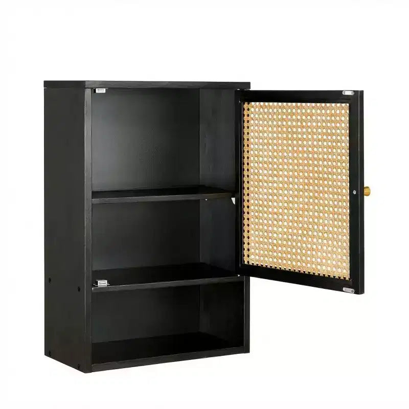 Bathroom Wall Cabinet, Above Toilet Storage Cabinet Bamboo Medicine Cabinets Wall Mount with Rattan Doors and Adjustable Shelf, for Living Room