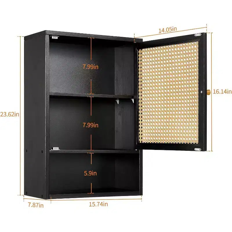 Bathroom Wall Cabinet, Above Toilet Storage Cabinet Bamboo Medicine Cabinets Wall Mount with Rattan Doors and Adjustable Shelf, for Living Room