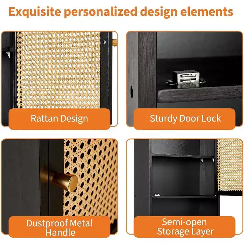 Bathroom Wall Cabinet, Above Toilet Storage Cabinet Bamboo Medicine Cabinets Wall Mount with Rattan Doors and Adjustable Shelf, for Living Room