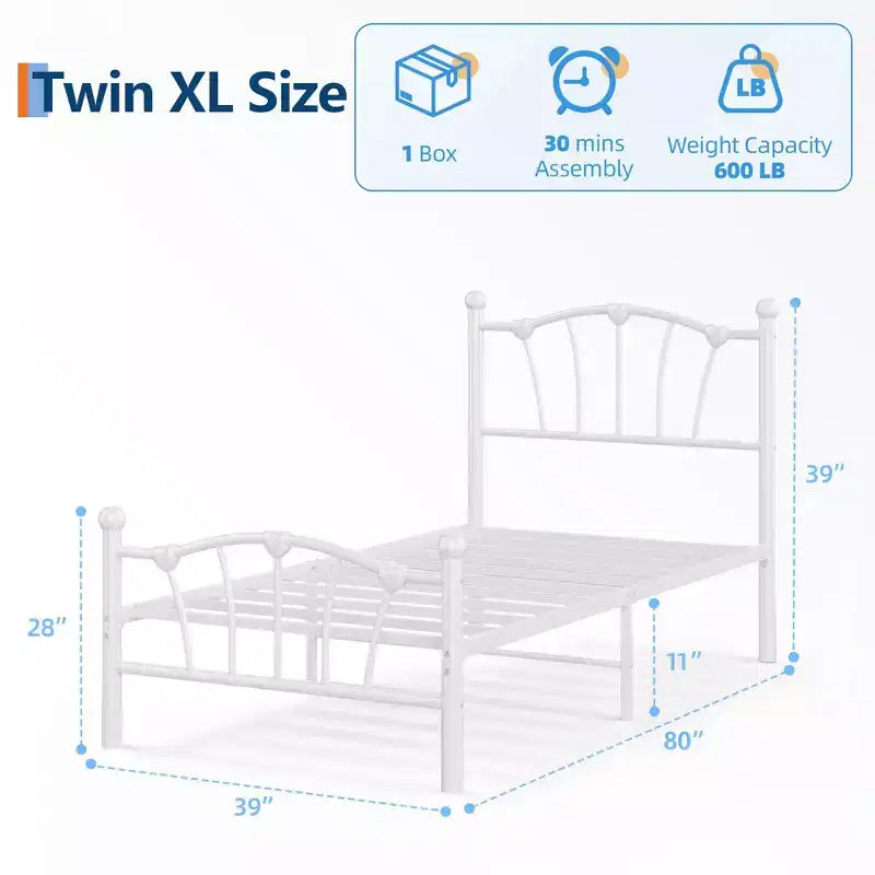 Heart-Shaped Metal Bed Frame with Headboard and Footboard, Platform Design with Strong Slat Support and Underbed Storage Space for Bedroom