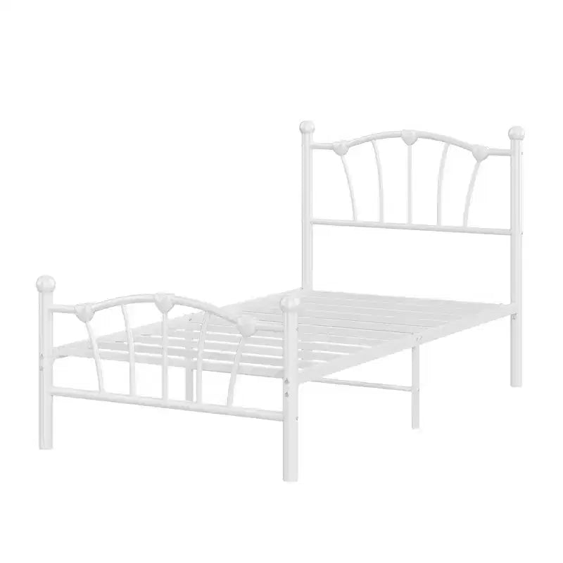 Heart-Shaped Metal Bed Frame with Headboard and Footboard, Platform Design with Strong Slat Support and Underbed Storage Space for Bedroom