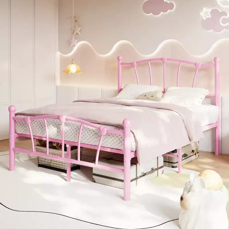 Heart-Shaped Metal Bed Frame with Headboard and Footboard, Platform Design with Strong Slat Support and Underbed Storage Space for Bedroom