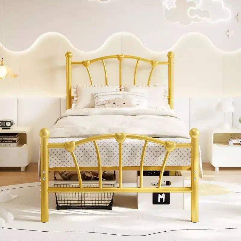 Heart-Shaped Metal Bed Frame with Headboard and Footboard, Platform Design with Strong Slat Support and Underbed Storage Space for Bedroom